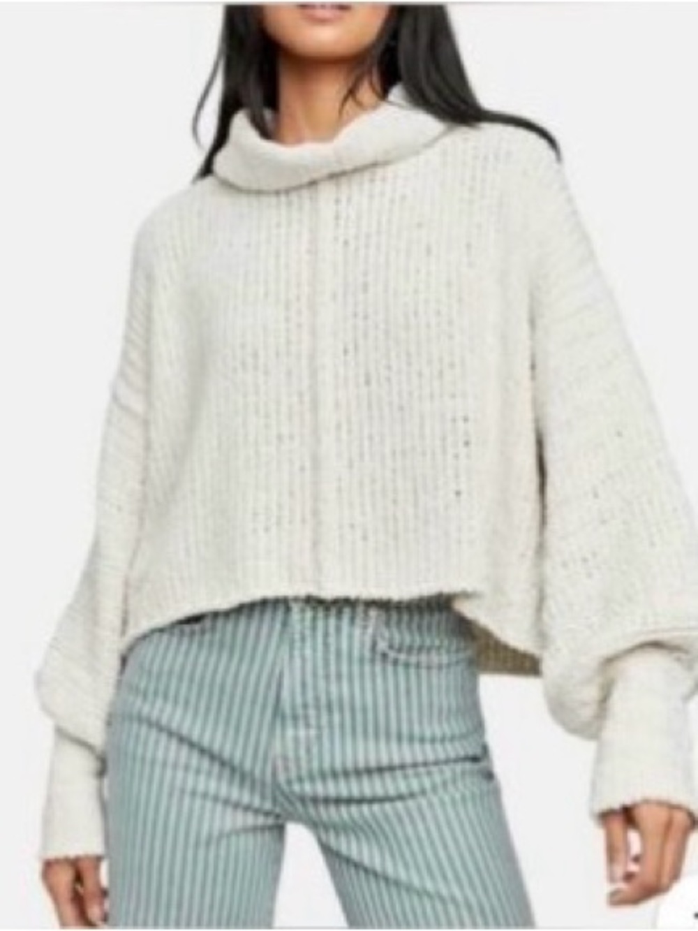 Free People Need-It Oversized Mock Neck Sweater Ivory Cream Size S